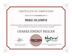 Chakra Energy Healer Certificate - Mindful Momentum Coaching LLC - Mike Ocampo