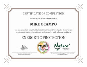 Energetic Protection Certificate - Mindful Momentum Coaching LLC - Mike Ocampo