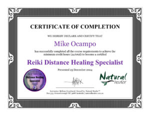 Reiki Distant Healing Specialist Certificate - Mindful Momentum Coaching LLC - Mike Ocampo